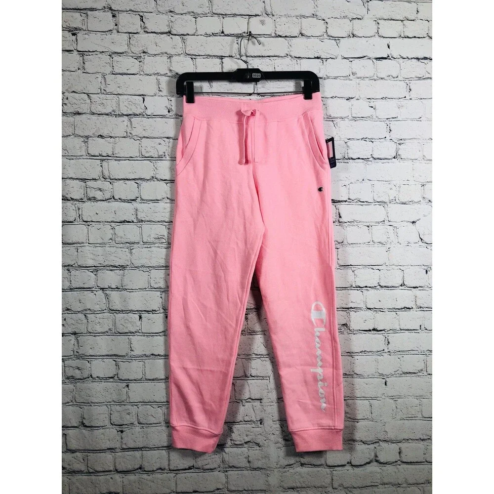 Champion Girls Sweatpants Joggers Logo Drawstring Pink Size Large